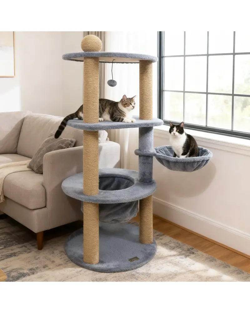 47 Inches Tall Cat Tower with Cat Nest and Scratching Posts-Gray - Gray - Cat Trees Condos & Scratchers
