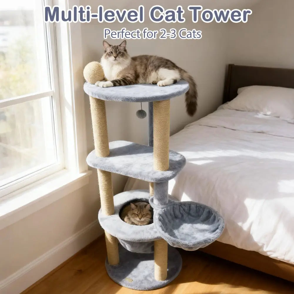47 Inches Tall Cat Tower with Cat Nest and Scratching Posts-Gray - Gray - Cat Trees Condos & Scratchers