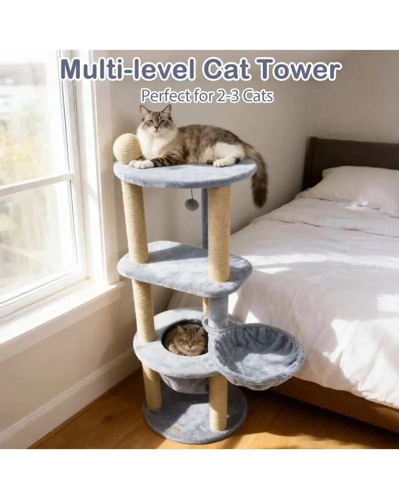 47 Inches Tall Cat Tower with Cat Nest and Scratching Posts-Gray - Gray - Cat Trees Condos & Scratchers