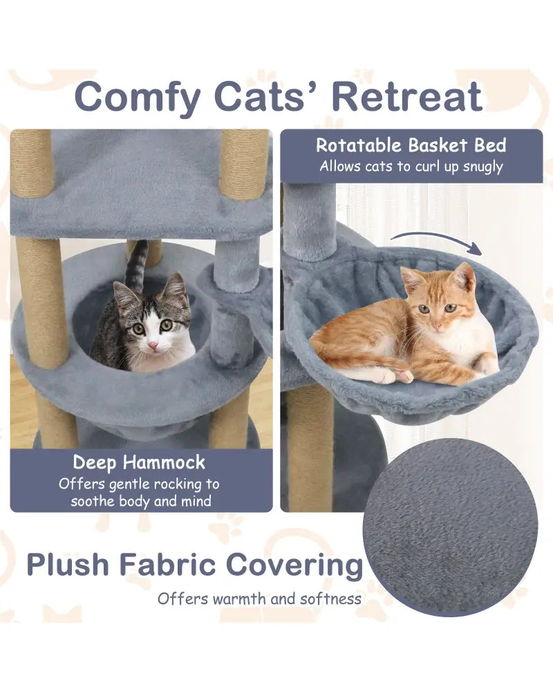 47 Inches Tall Cat Tower with Cat Nest and Scratching Posts-Gray - Gray - Cat Trees Condos & Scratchers