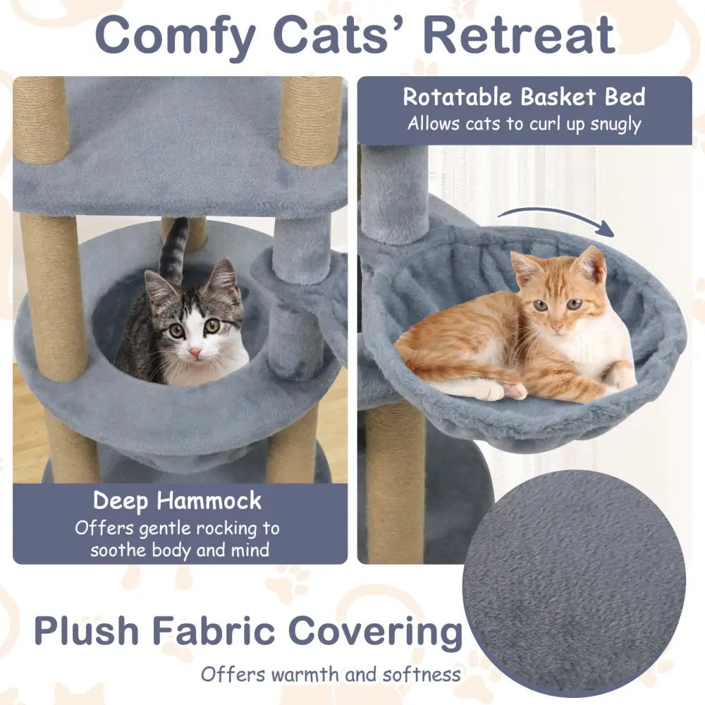 47 Inches Tall Cat Tower with Cat Nest and Scratching Posts-Gray - Gray - Cat Trees Condos & Scratchers