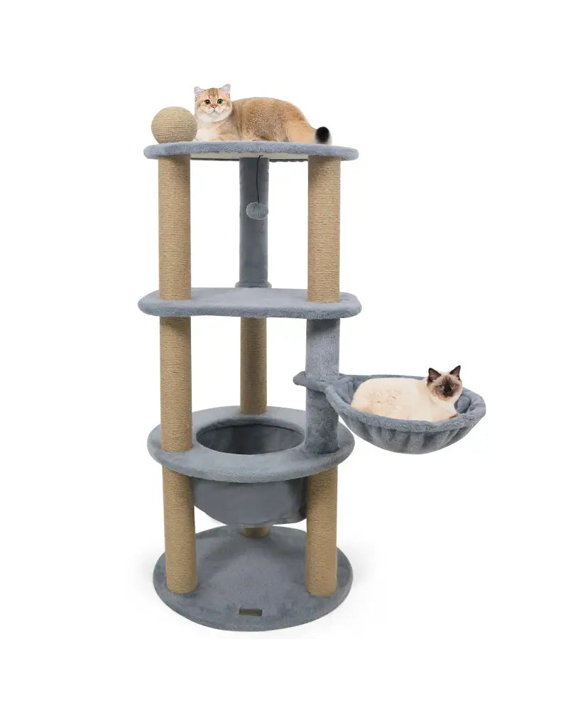 47 Inches Tall Cat Tower with Cat Nest and Scratching Posts-Gray - Gray - Cat Trees Condos & Scratchers
