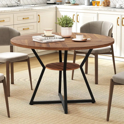47" Round Dining Table for 4 with Storage Shelf-Brown Costway