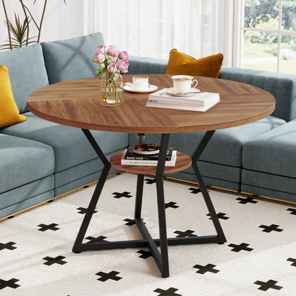 47" Round Dining Table for 4 with Storage Shelf-Brown Costway