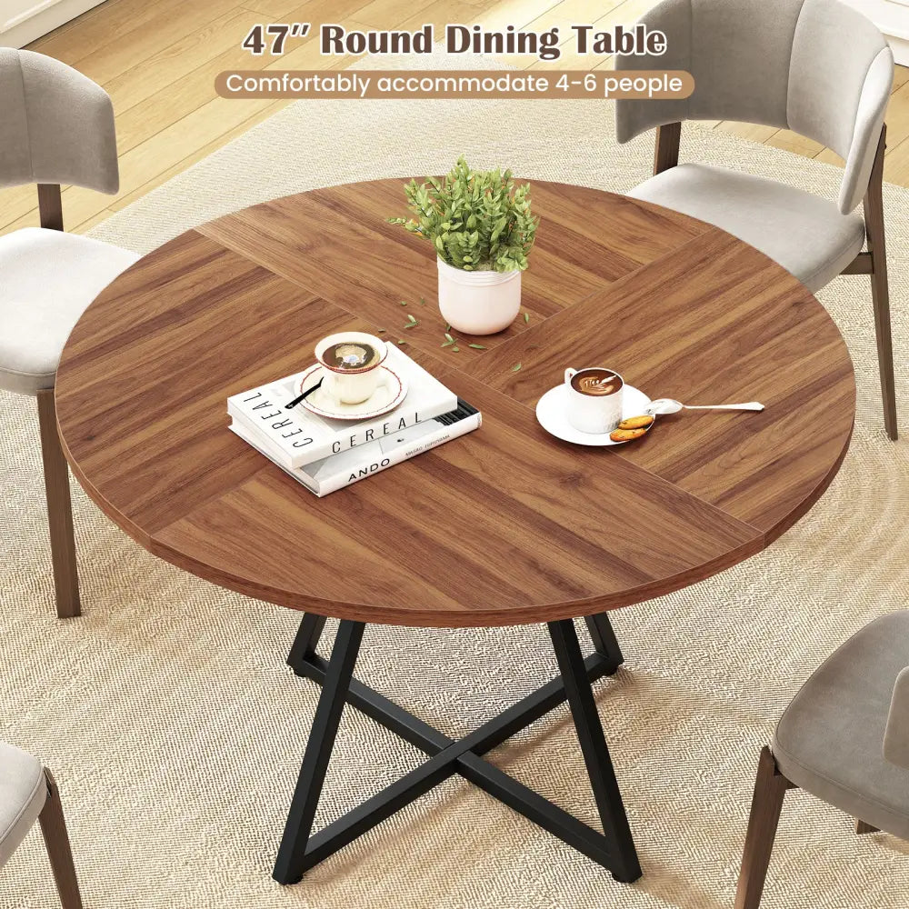 47’’ Round Dining Table for 4 with Storage Shelf-Brown - Brown - Dining Tables