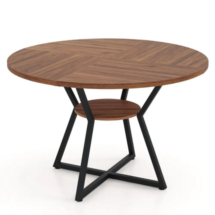 47" Round Dining Table for 4 with Storage Shelf-Brown Costway