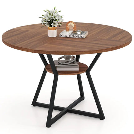 47" Round Dining Table for 4 with Storage Shelf-Brown Costway