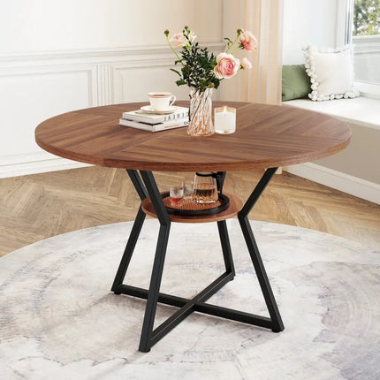 47" Round Dining Table for 4 with Storage Shelf-Brown Costway