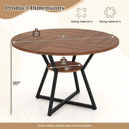 47" Round Dining Table for 4 with Storage Shelf-Brown Costway