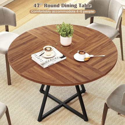 47" Round Dining Table for 4 with Storage Shelf-Brown Costway