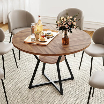 47" Round Dining Table for 4 with Storage Shelf-Brown Costway