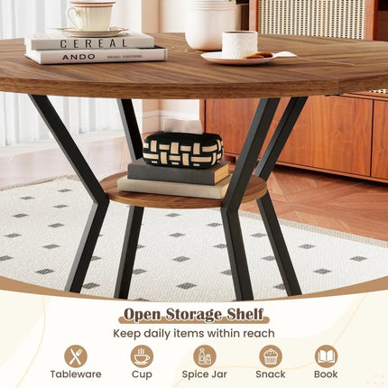 47" Round Dining Table for 4 with Storage Shelf-Brown Costway