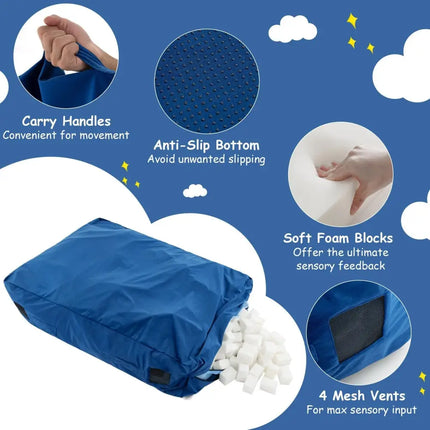 47 x 35.5 Inch Crash Pad Sensory Mat with Foam Blocks and Washable Cover - Blue - Oasis Home Essentials