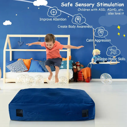 47 x 35.5 Inch Crash Pad Sensory Mat with Foam Blocks and Washable Cover - Blue - Oasis Home Essentials