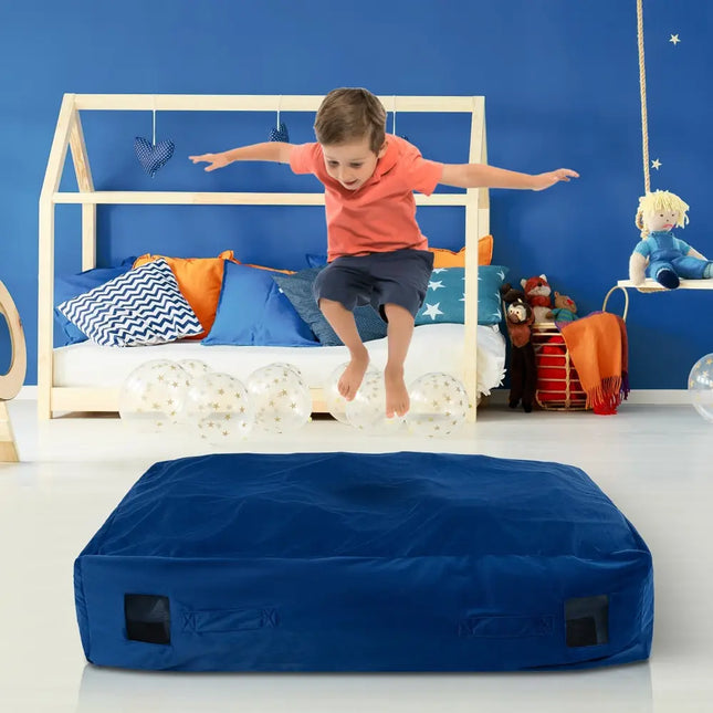 47 x 35.5 Inch Crash Pad Sensory Mat with Foam Blocks and Washable Cover - Blue - Oasis Home Essentials