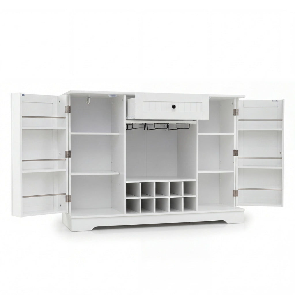 47.2 Inch Sideboard Cabinet with Door Shelves and 10-Bottle Wine Rack-White