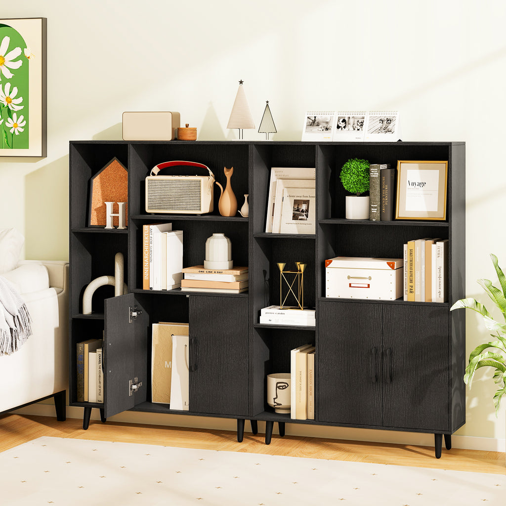 4 Inch Floor Bookshelf with 5 Open Compartments and Storage Cabinet-Black