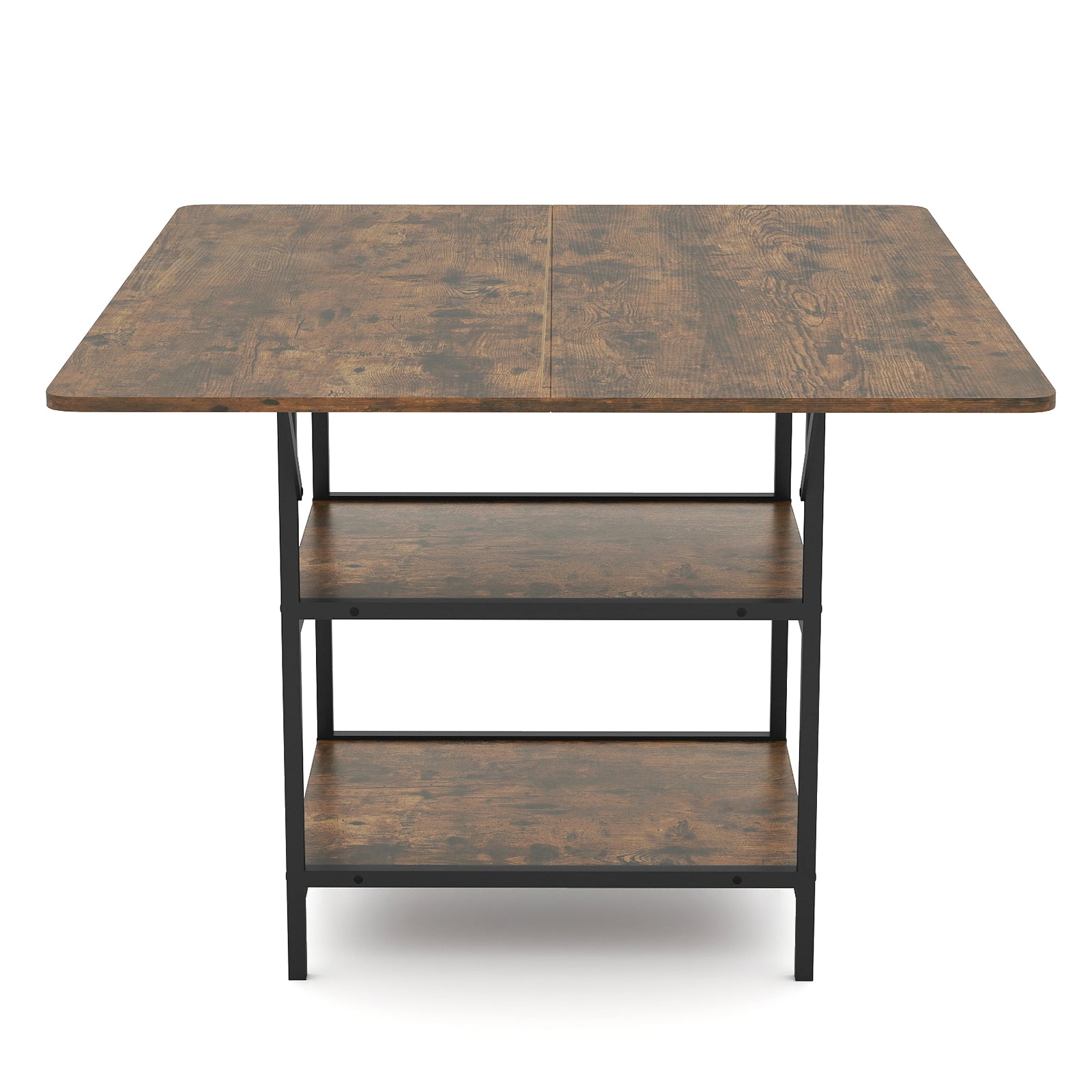47 Inch Rectangular Dining Table with 2 Open Storage Shelves and Sturdy Metal Legs for 4-6-Rustic Brown