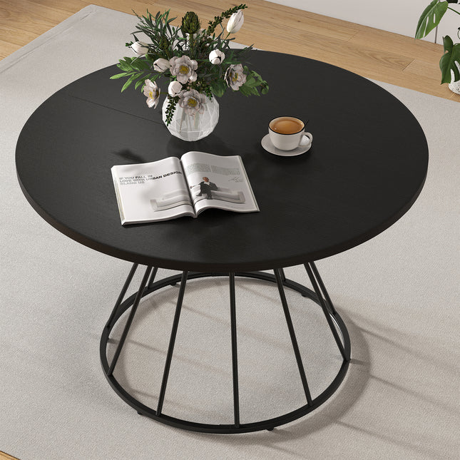 47 Inches Round Dining Table for 4 Farmhouse Kitchen Table with Wooden Tabletop-Black