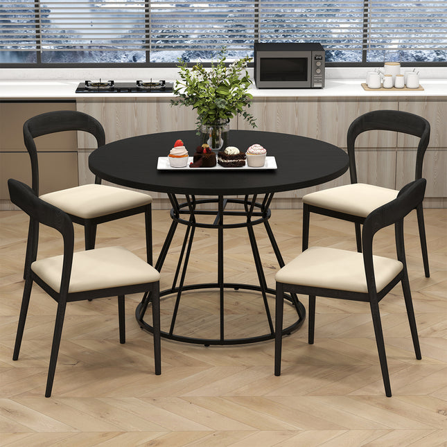 47 Inches Round Dining Table for 4 Farmhouse Kitchen Table with Wooden Tabletop-Black