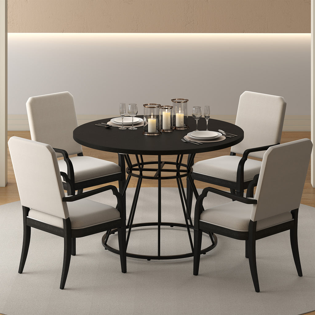 47 Inches Round Dining Table for 4 Farmhouse Kitchen Table with Wooden Tabletop-Black