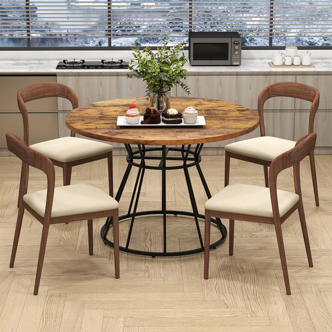 47 Inches Round Dining Table for 4 Farmhouse Kitchen Table with Wooden Tabletop-Brown