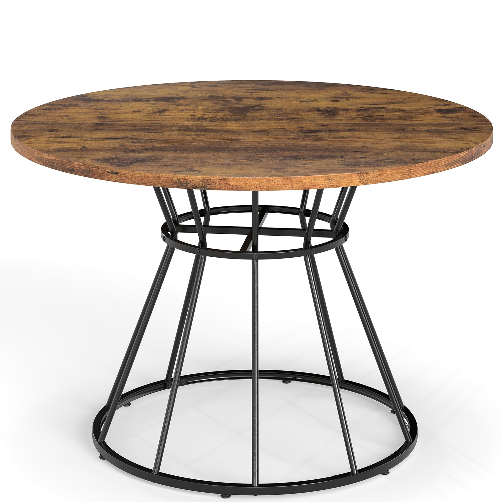 47 Inches Round Dining Table for 4 Farmhouse Kitchen Table with Wooden Tabletop-Brown