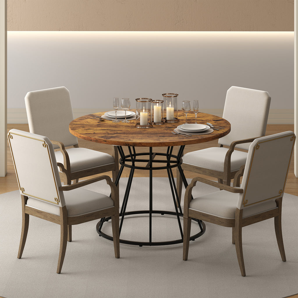 47 Inches Round Dining Table for 4 Farmhouse Kitchen Table with Wooden Tabletop-Brown