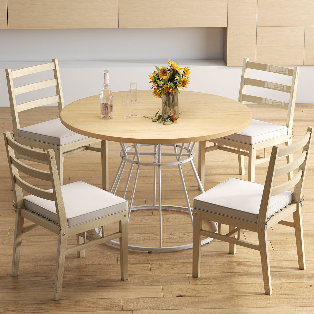 47 Inches Round Dining Table for 4 Farmhouse Kitchen Table with Wooden Tabletop-Natural
