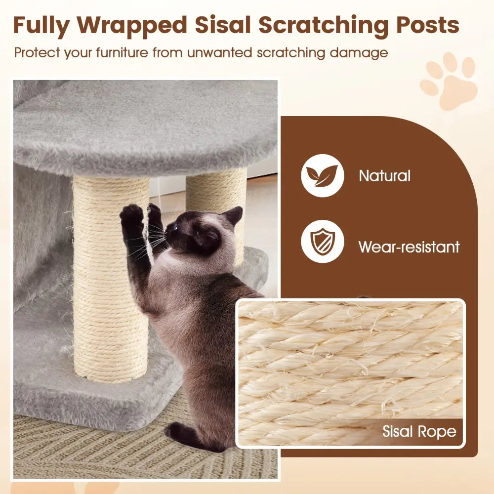 48.5 inch Cat Tree with 2-story Condo and 3 Hideaway Caves for Large Cats-Gray - Gray - Cat Trees Condos & Scratchers