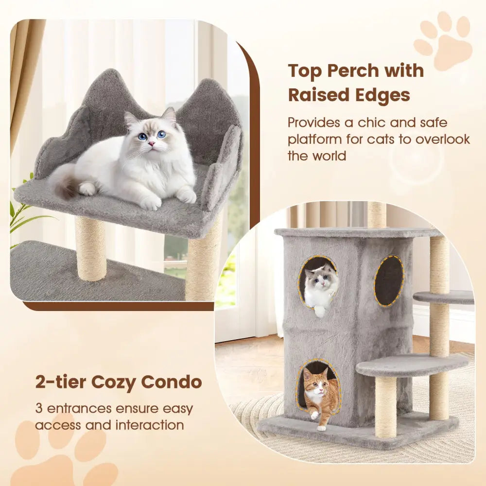 48.5 inch Cat Tree with 2-story Condo and 3 Hideaway Caves for Large Cats-Gray - Gray - Cat Trees Condos & Scratchers