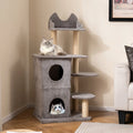 48.5 inch Cat Tree with 2-story Condo and 3 Hideaway Caves for Large Cats-Gray - Gray - Cat Trees Condos & Scratchers