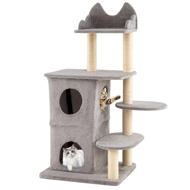 48.5 inch Cat Tree with 2 - story Condo and 3 Hideaway Caves for Large Cats - Gray - Oasis Home Essentials