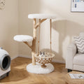 48.5 Inch Solid Wood Cat Tree with Hanging Cradle and Jute Scratching Post-White - White - Cat Trees Condos & Scratchers