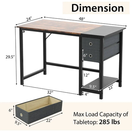 48/55-Inch Home Office Desk with 2 Drawers Hanging Hook-S Costway