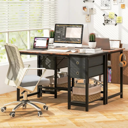 48/55-Inch Home Office Desk with 2 Drawers Hanging Hook-S Costway