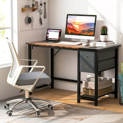 48/55-Inch Home Office Desk with 2 Drawers Hanging Hook-S Costway