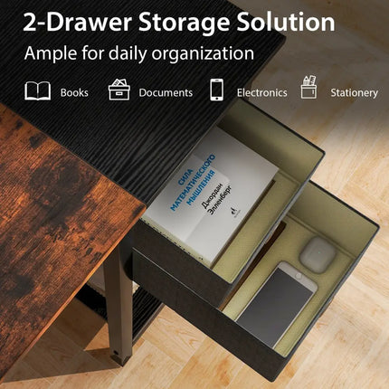 48/55-Inch Home Office Desk with 2 Drawers Hanging Hook-S Costway