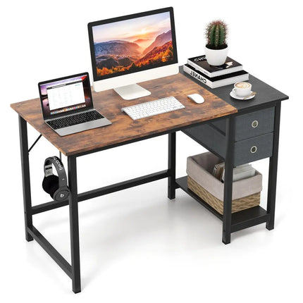 48/55-Inch Home Office Desk with 2 Drawers Hanging Hook-S Costway