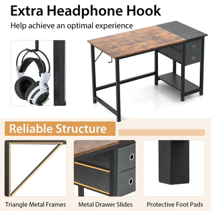 48/55-Inch Home Office Desk with 2 Drawers Hanging Hook-S Costway