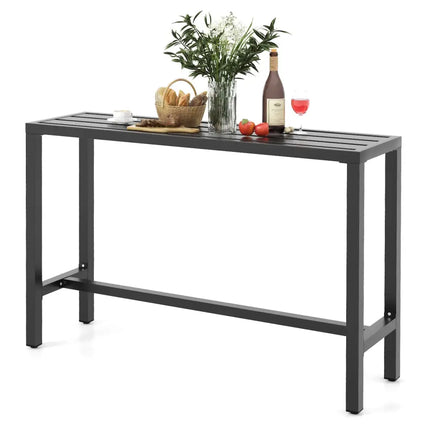 48/55 Inch Outdoor Bar Table with Waterproof Top and Heavy-duty Metal Frame-L - Black - Patio Dining Tables