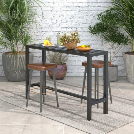 48/55 Inch Outdoor Bar Table with Waterproof Top and Heavy-duty Metal Frame-L - Black - Patio Dining Tables