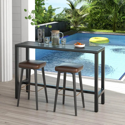 48/55 Inch Outdoor Bar Table with Waterproof Top and Heavy-duty Metal Frame-L - Black - Patio Dining Tables