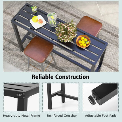 48/55 Inch Outdoor Bar Table with Waterproof Top and Heavy-duty Metal Frame-L - Black - Patio Dining Tables