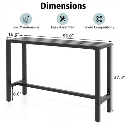 48/55 Inch Outdoor Bar Table with Waterproof Top and Heavy-duty Metal Frame-M - Black - Patio Dining Tables