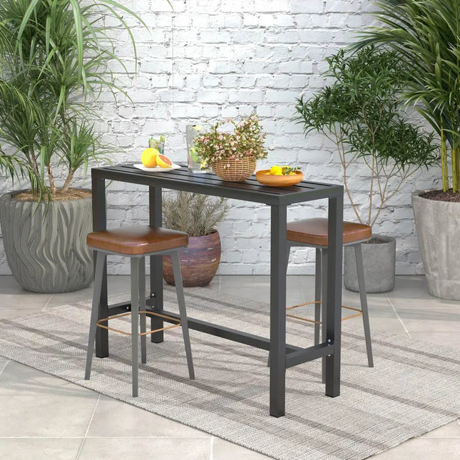 48/55 Inch Outdoor Bar Table with Waterproof Top and Heavy-duty Metal Frame-M - Black - Patio Dining Tables
