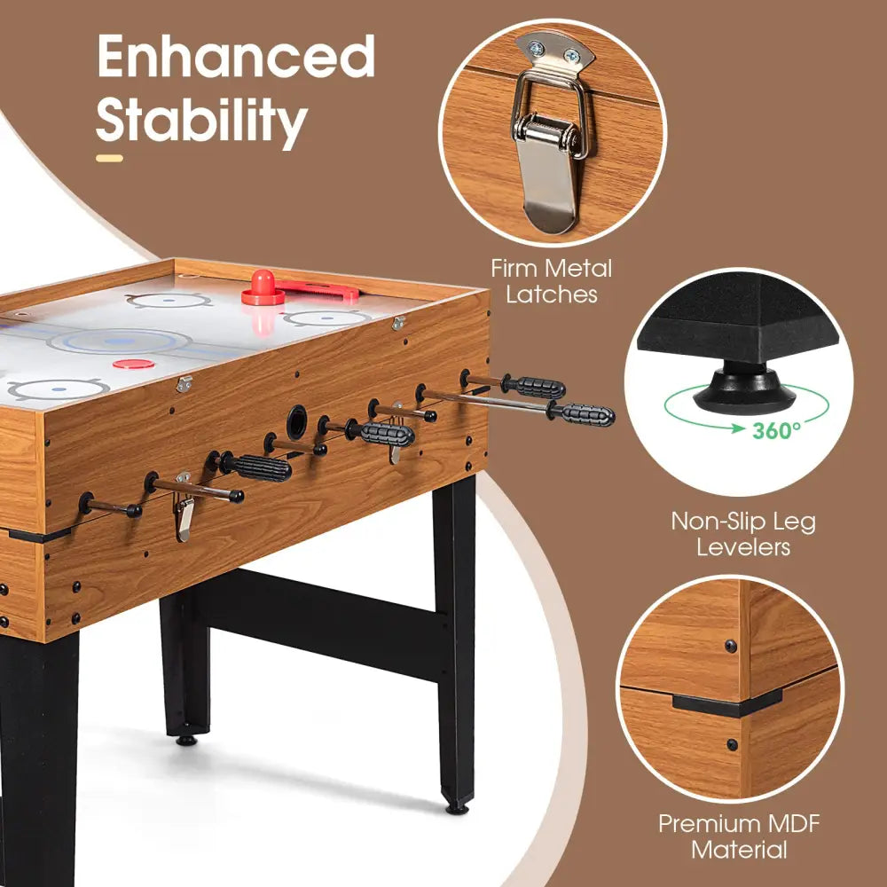 48 Inch 3-In-1 Multi Combo Game Table with Soccer for Game Rooms - Natural - Game Room