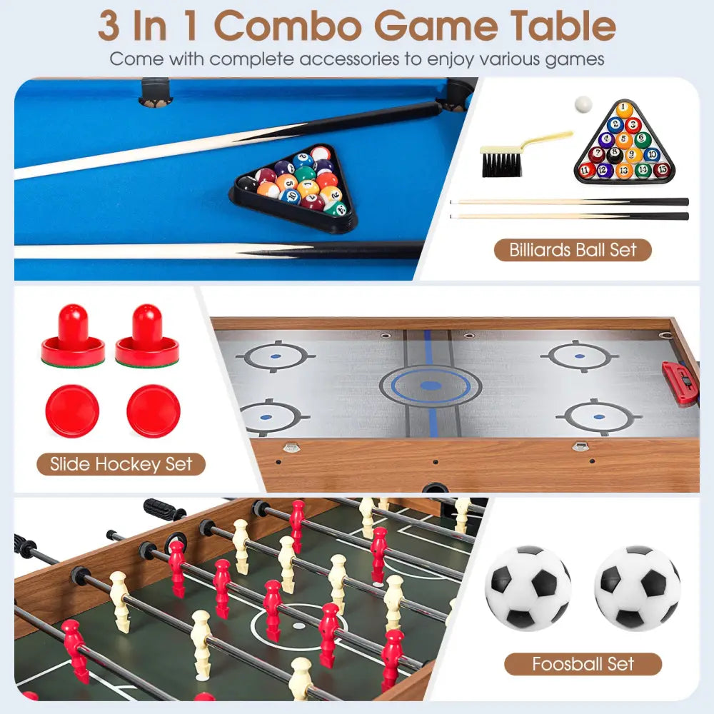 48 Inch 3-In-1 Multi Combo Game Table with Soccer for Game Rooms - Natural - Game Room