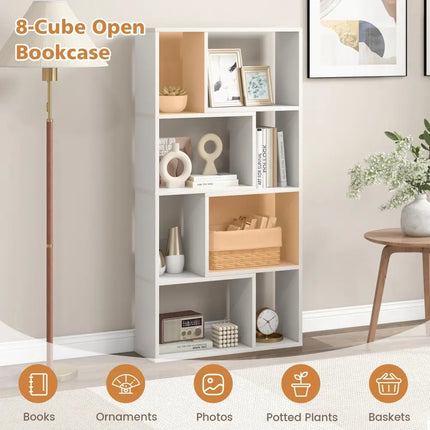 48 Inch 4-Tier Geometric Bookshelf with 8 Cubes for Living Room Bedroom-White Costway