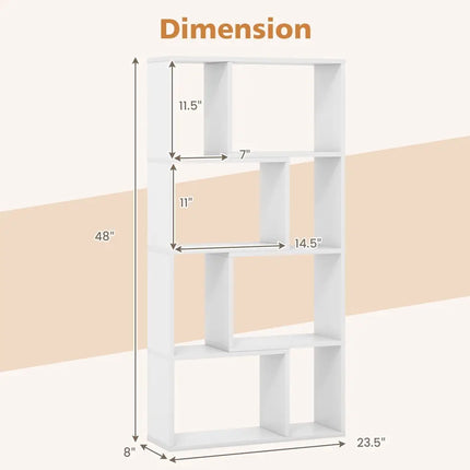 48 Inch 4-Tier Geometric Bookshelf with 8 Cubes for Living Room Bedroom-White Costway
